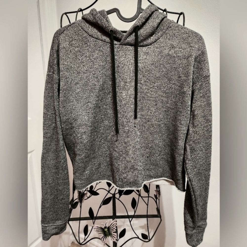 Glitter knit crop top hoodie